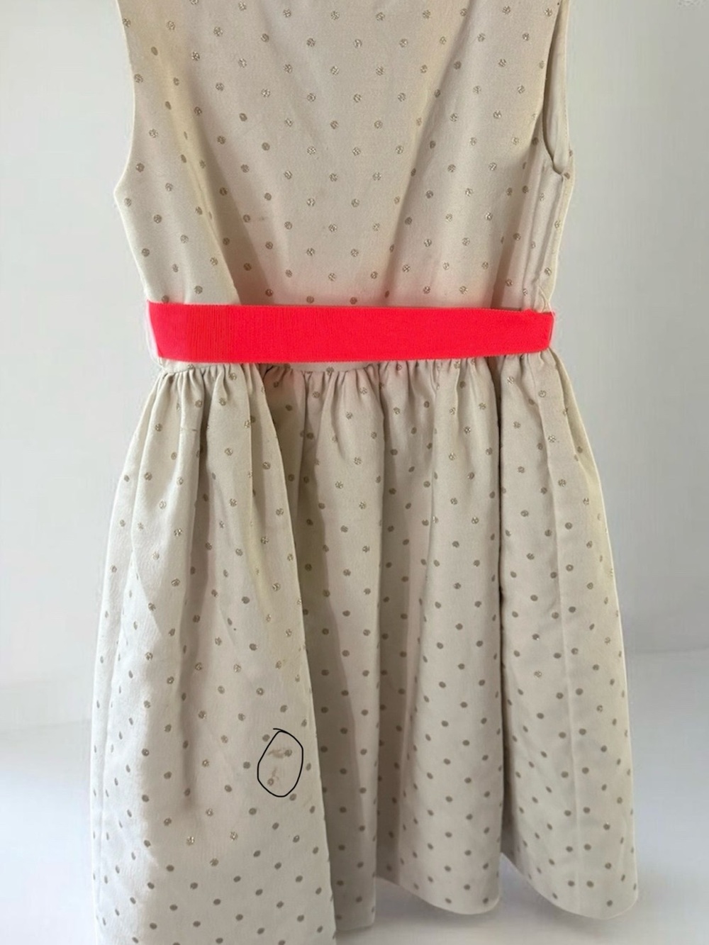 Mini boden Girls Cream Polka Dot Dress with Neon Pink Waistband